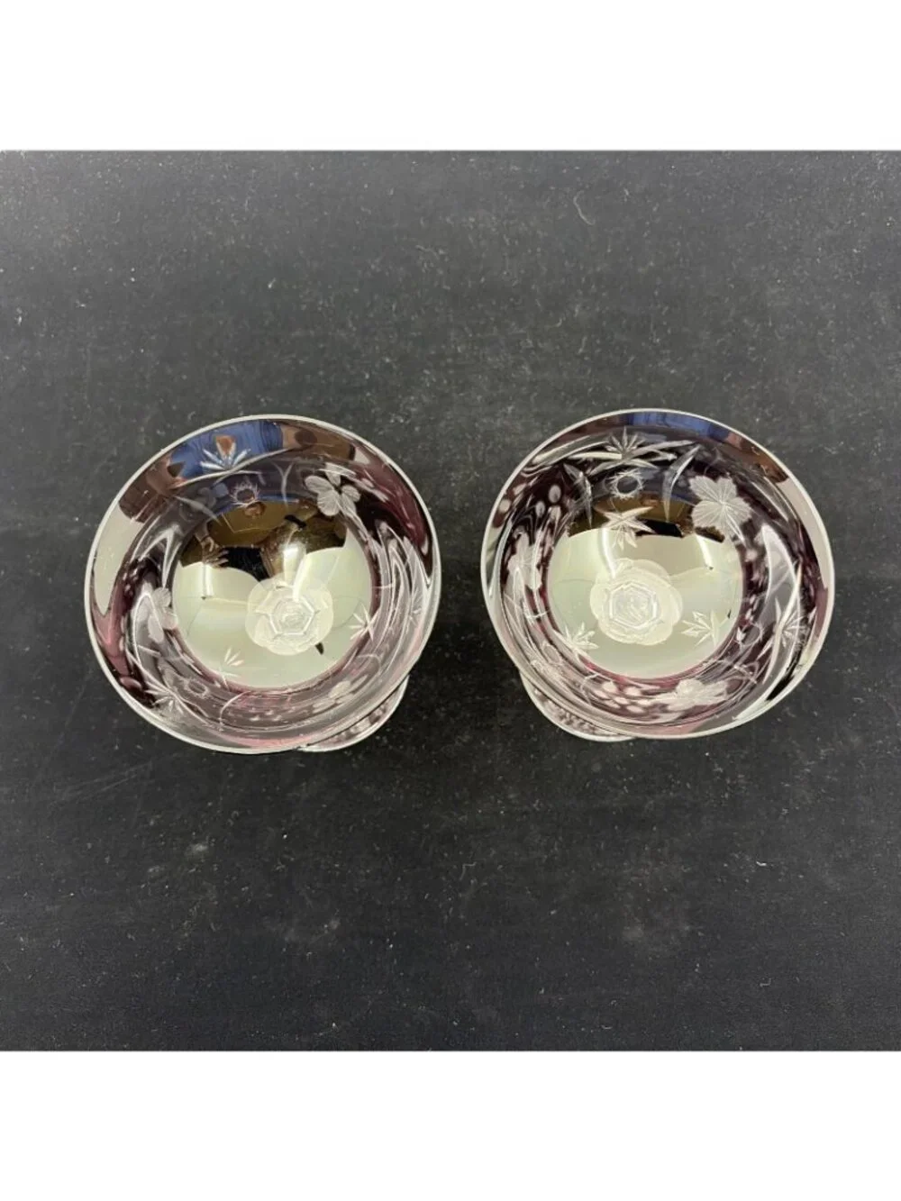 Vintage Ajka Marsala Amethyst Cut to Clear Sherbet Champagne Coupe Set of 2 4.75